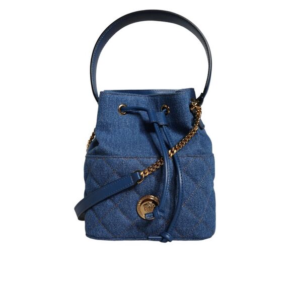 Versace Handbags - Versace La Medusa Denim Bucket Bag Crossbody Women Blue Crossbody Bags